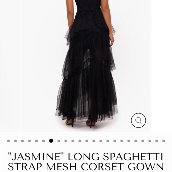 Betsy & Adam “ Jasmine” Long Spaghetti Strap Mesh Corset Gown - Picture 2 of 2